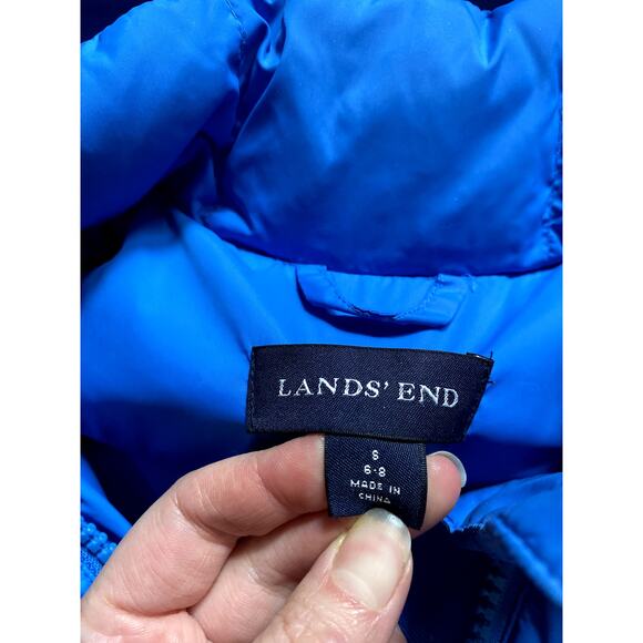Lands End Puffer Winter Coat Blue Small Quilted Goose Down Gorpcore Outdoor 90s - Picture 4 of 9